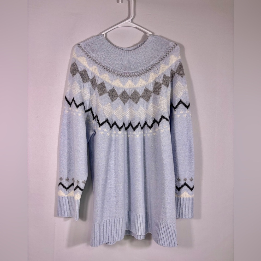 Vince Camuto Light Blue Fair Isle Cowl Sweater